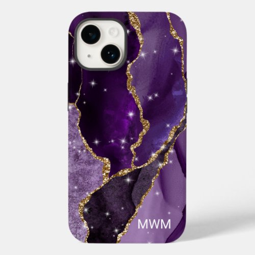 Purple Gold Veins Agate Monogram Case_Mate iPhone 14 Case