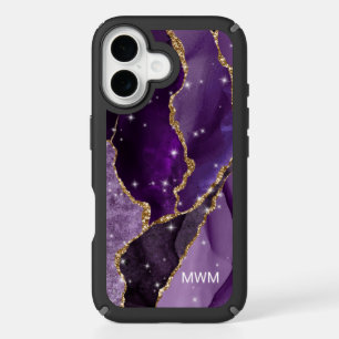 Purple Gold Veins Agate Monogram iPhone 16 Case