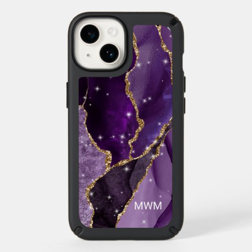 Purple Gold Veins Agate Monogram Speck iPhone 14 Case