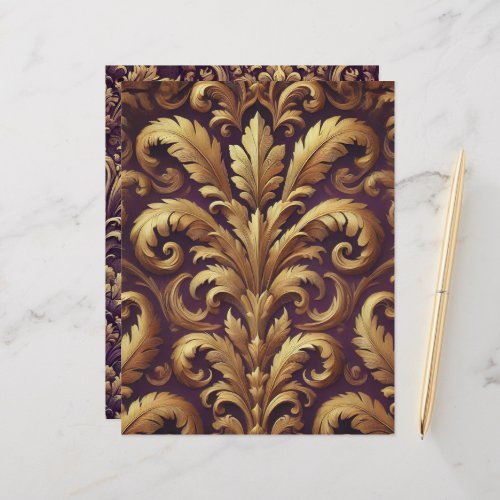 Purple &amp; Gold Victorian Acanthus Scrapbook Paper