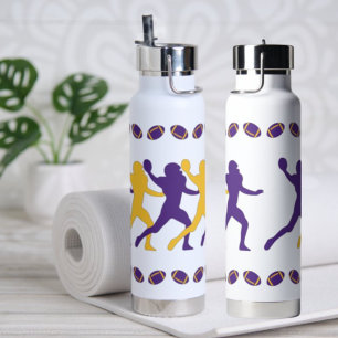 Purple Gold Viking Football player Silhouettes Water Bottle