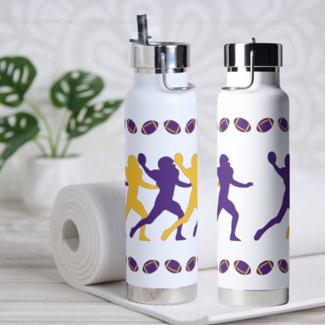 Purple Gold Viking Football player Silhouettes Water Bottle (Creator Uploaded)