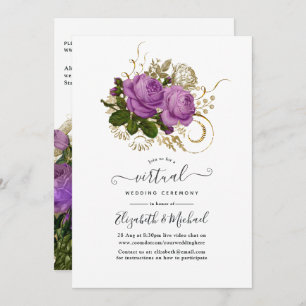 Purple & Gold Vintage Chic Floral Virtual Wedding Invitation