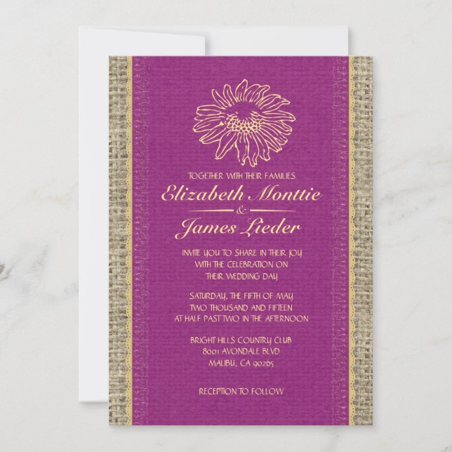 Purple & Gold Vintage Lace Wedding Invitations (Front)