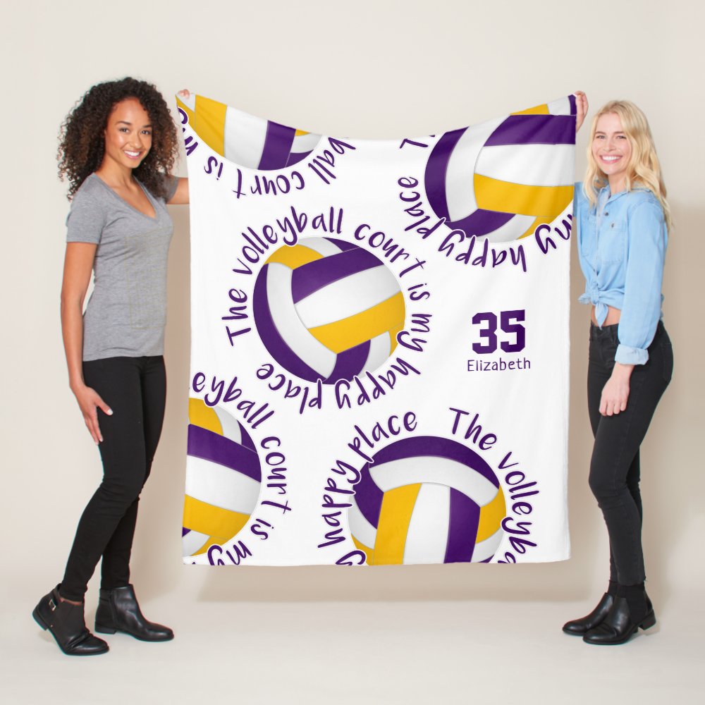 purple gold volleyball court happy place fleece blanket