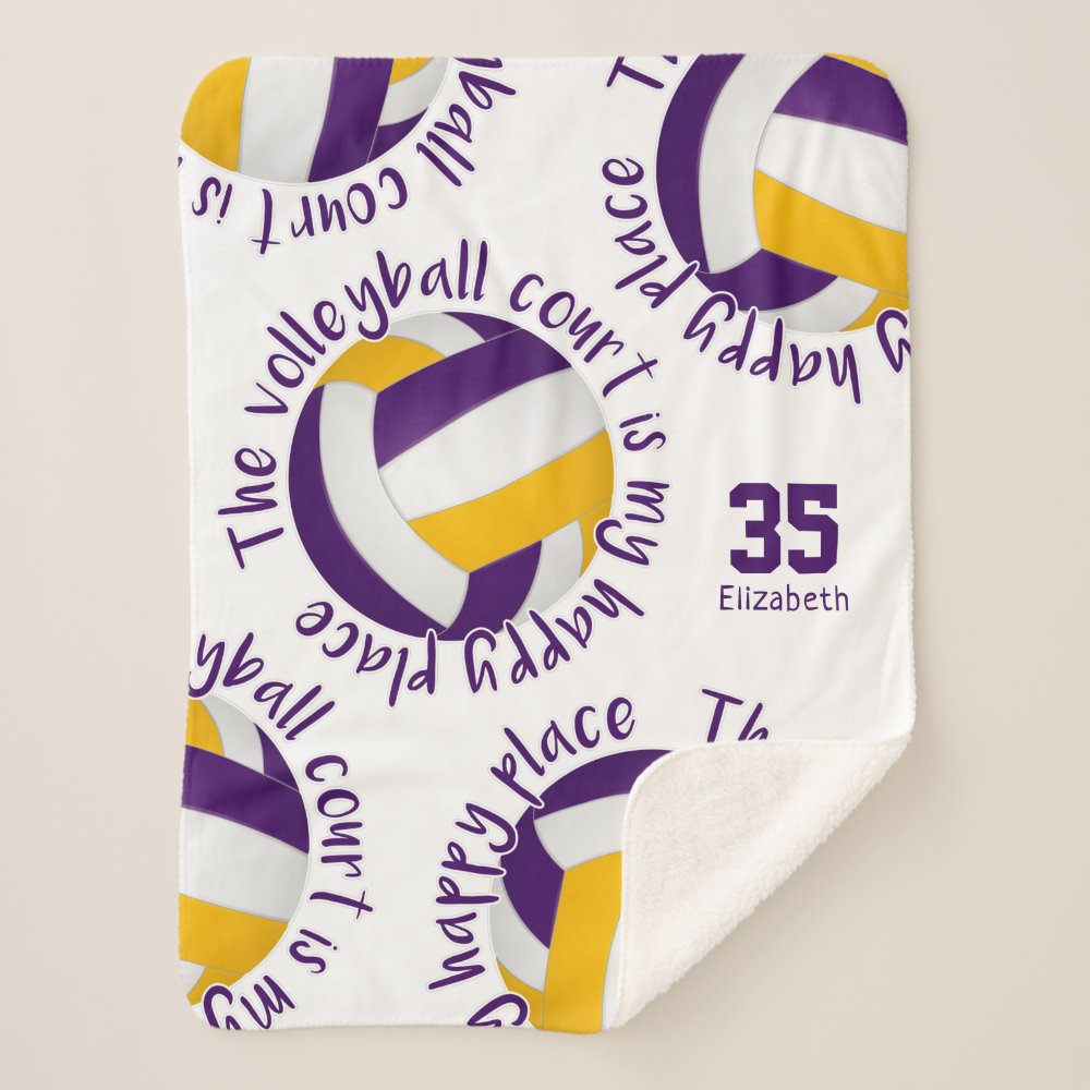 purple gold volleyball court happy place sherpa blanket
