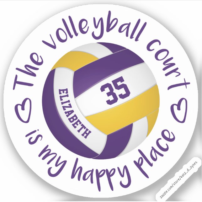 purple gold volleyball court my happy place sticker (Front)