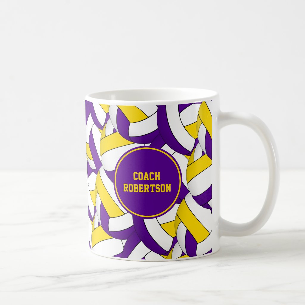 purple gold volleyball team colors coach gift coffee mug