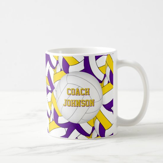 purple gold volleyball team colors coach gift coffee mug