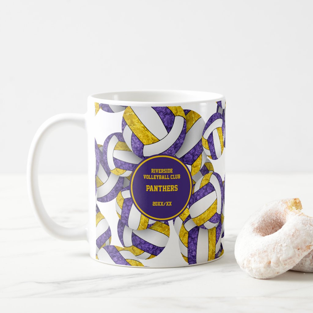 purple gold volleyball team colors coach name coffee mug