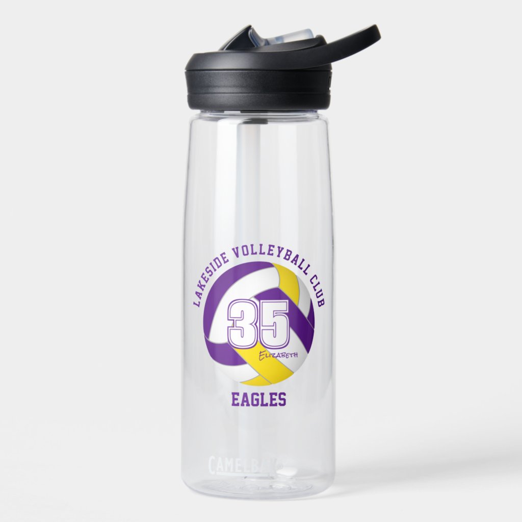 purple gold volleyball team colors girls boys name water bottle