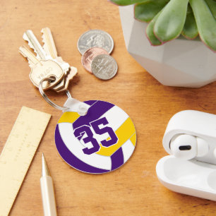 Purple gold volleyball team colors keychain