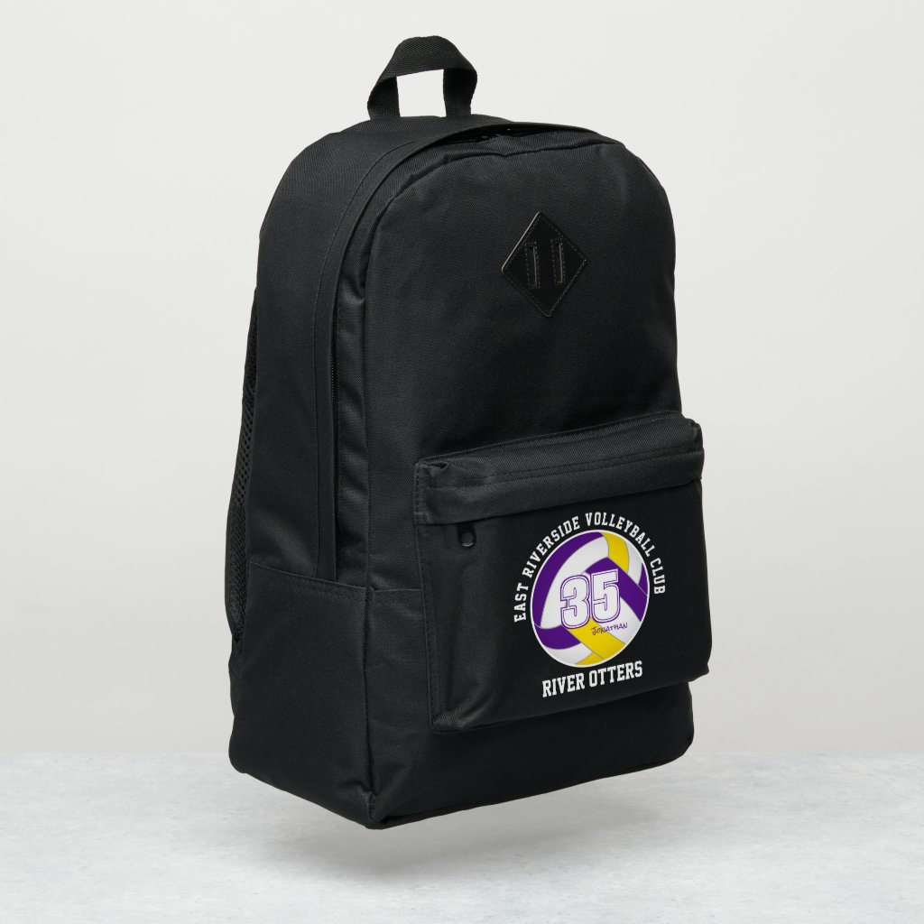 purple gold volleyball team colors player name backpack