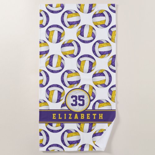 purple gold volleyball team colors sporty girls beach towel