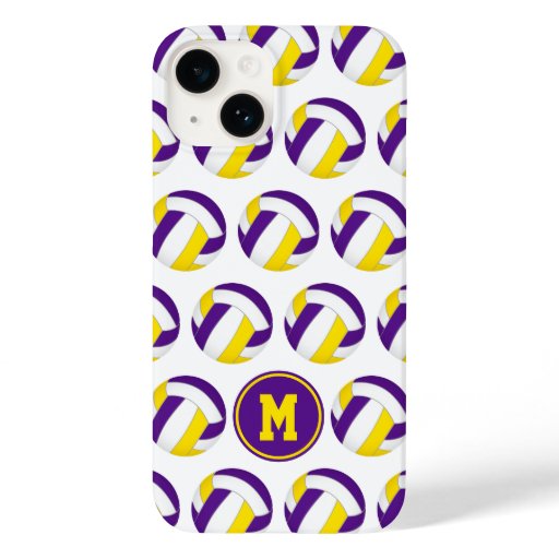 purple gold volleyballs pattern with her monogram Case-Mate iPhone 14 case