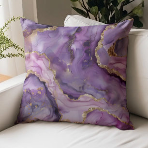 Purple Gold Watercolor Agate Geode Throw Pillow