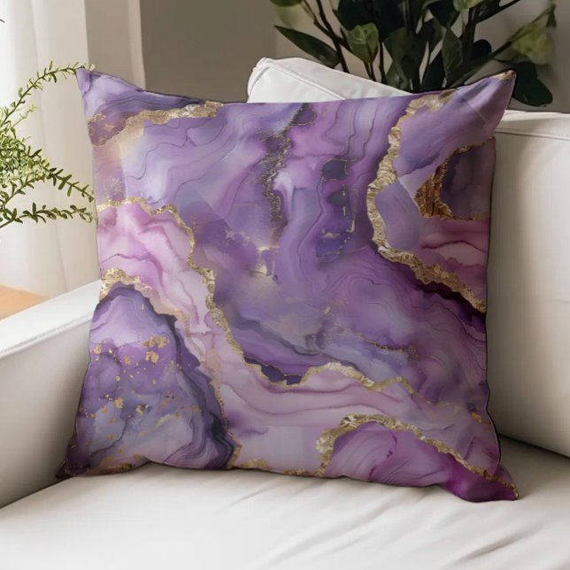 Purple Gold Watercolor Agate Geode Throw Pillow (Creator Uploaded)