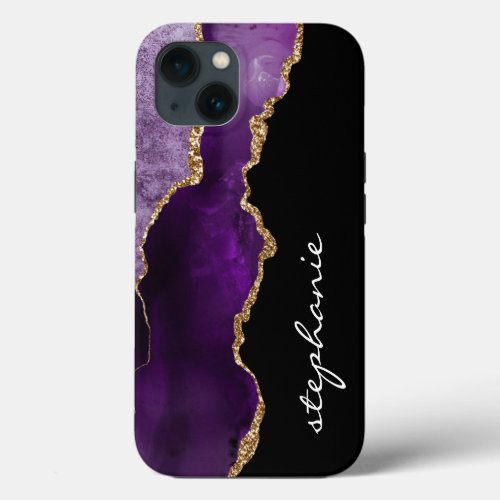 Purple Gold Watercolor Agate Personalized iPhone 13 Case