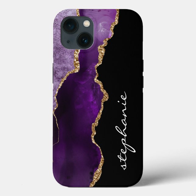 Purple Gold Watercolor Agate Personalized Case-Mate iPhone Case (Back)