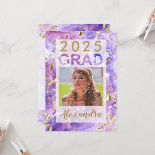 Purple Gold Watercolor Art 2026 Photo Graduation Invitation