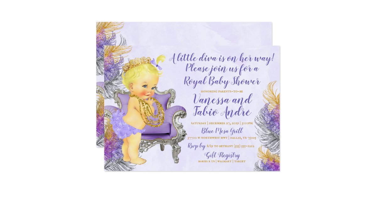 Purple Gold Watercolor Baby Shower Invitation Zazzle Com