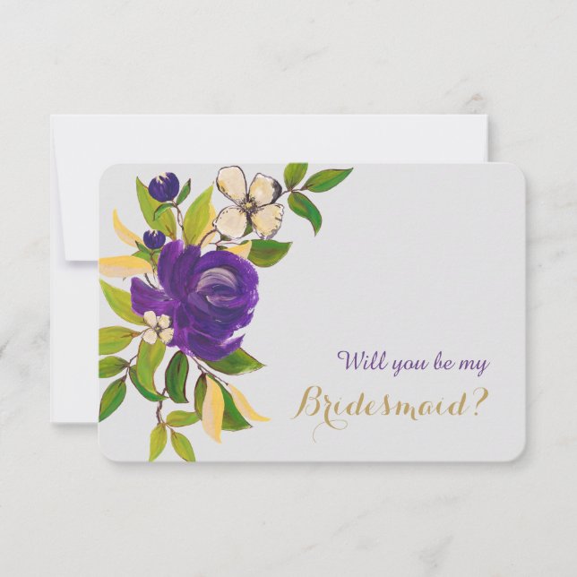Purple Gold Watercolor Bouquet Bridesmaid Invitation (Front)
