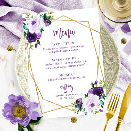 Purple Gold Watercolor Bridal Shower Menu Invitation
