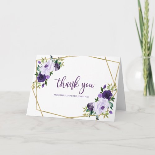 Purple Gold Watercolor Bridal Shower Thank You Card