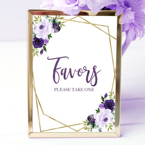 Purple Gold  Watercolor Floral Favors Sign