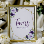 Purple Gold  Watercolor Floral Favors Sign<br><div class="desc">This elegant bridal shower suite features a burgundy and blush bouquet set within a modern gold geometric frame. This suite includes enclosure cards, signs, and personalized party supplies like napkins. If you need assistance with personalization, including color or wording changes, or if you notice a missing item, please don't hesitate...</div>