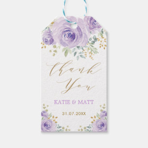 Purple Gold Watercolor Floral Wedding Party Favors Gift Tags