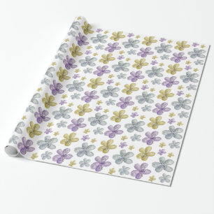 Purple Gold Watercolor Inspirational Flowers Wrapping Paper