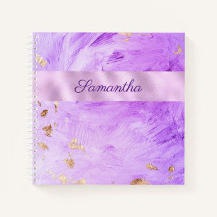 Purple Gold Watercolor Metallic Abstract Name Notebook