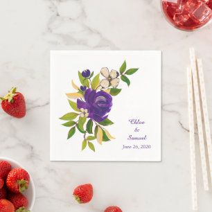 Purple Gold Watercolor Personalized Wedding Paper Napkins