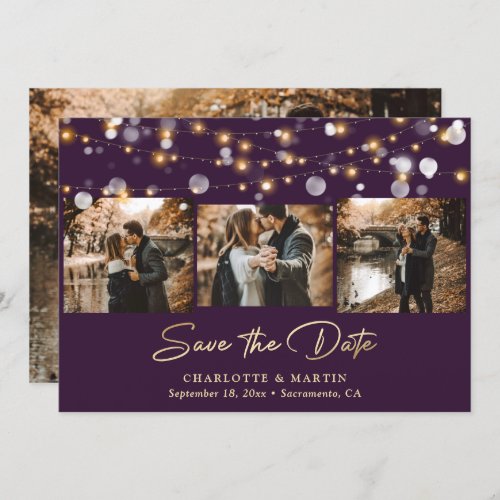 Purple Gold Wedding 4 Photo Collage Save The Date