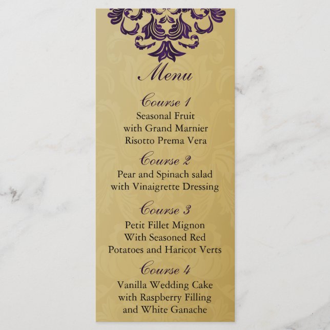 purple  gold Wedding menu (Front)