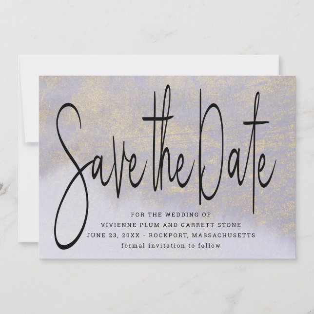 Purple Gold Wedding Save the Date Invitations (Front)
