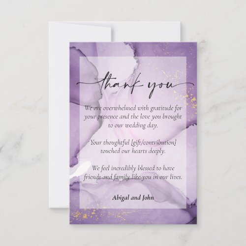 Purple gold wedding  thank you card