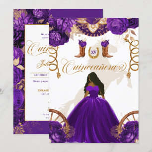 Purple Gold Western Charro 2-Sided Quinceanera Invitation