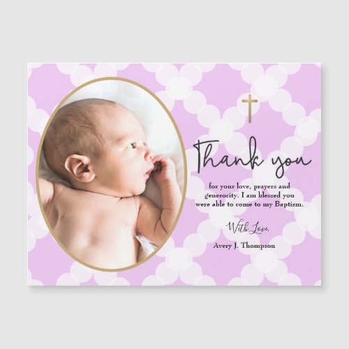 Purple gold white Baptism thank you baby photo