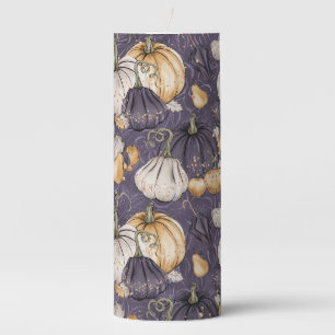 PURPLE GOLD WHITE FALL PUMPKINS PILLAR CANDLE
