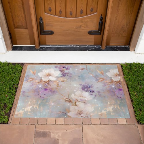 Purple Gold White Floral Doormat