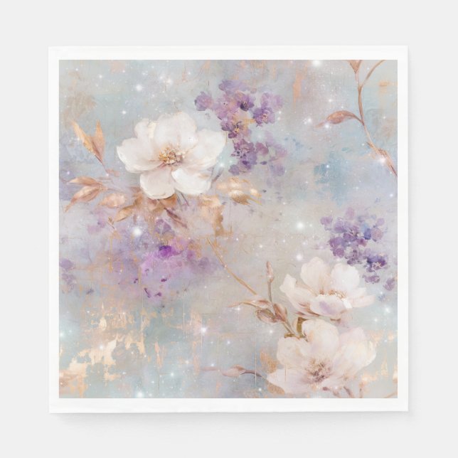 Purple Gold White Floral Napkins (Front)