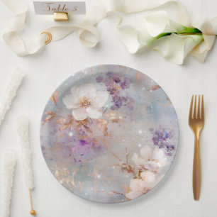 Purple Gold White Floral Paper Plates