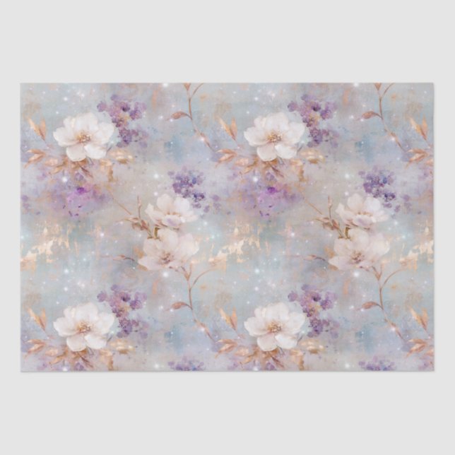 Purple Gold White Floral Tissue Paper (Front)