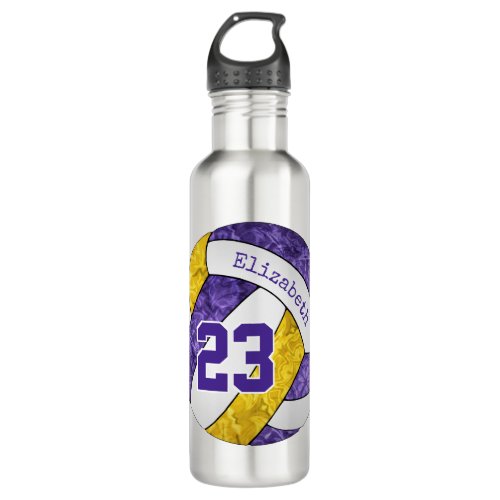 Purple gold white girls volleyball team colors stainless steel water bottle