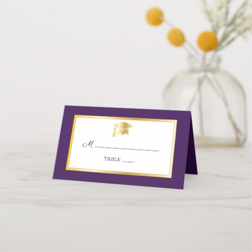 Purple  Gold  White Grad Cap Place Cards
