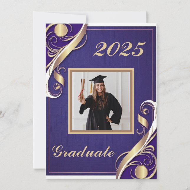 Purple Gold White Graduation 2025 Invitation (Front)
