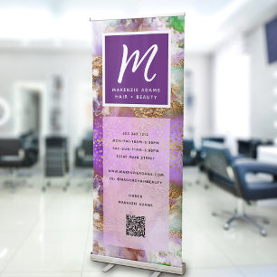 Purple Gold White Green QR Code Agate Monogram Retractable Banner