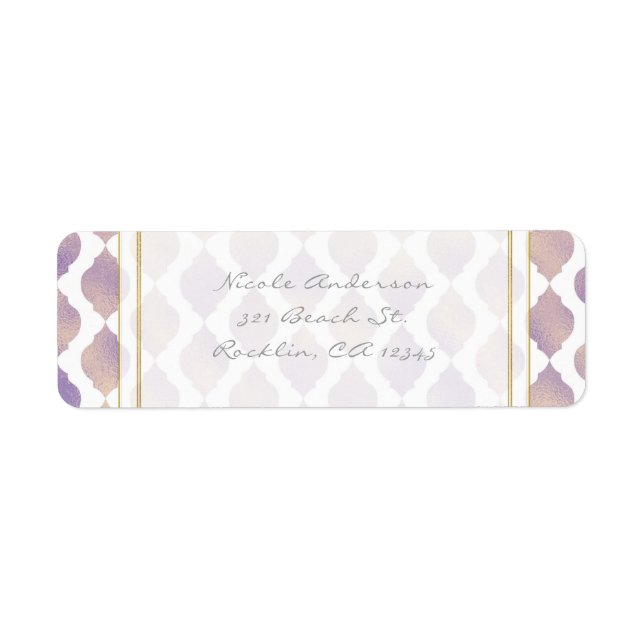 Purple Gold & White Moroccan Modern Invitation Label (Front)